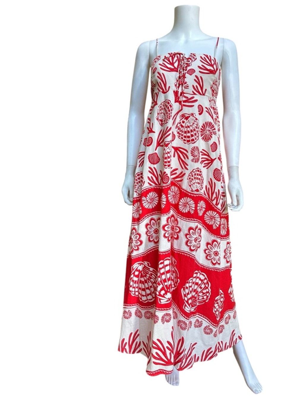 Calypso St. Barth Red and White Linen Blend Maxi Sundress, NWT, XS - Picture 4 of 16